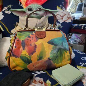 Patricia Nash Watercolor Butterfly Italian Leather Gracchi Satchel
